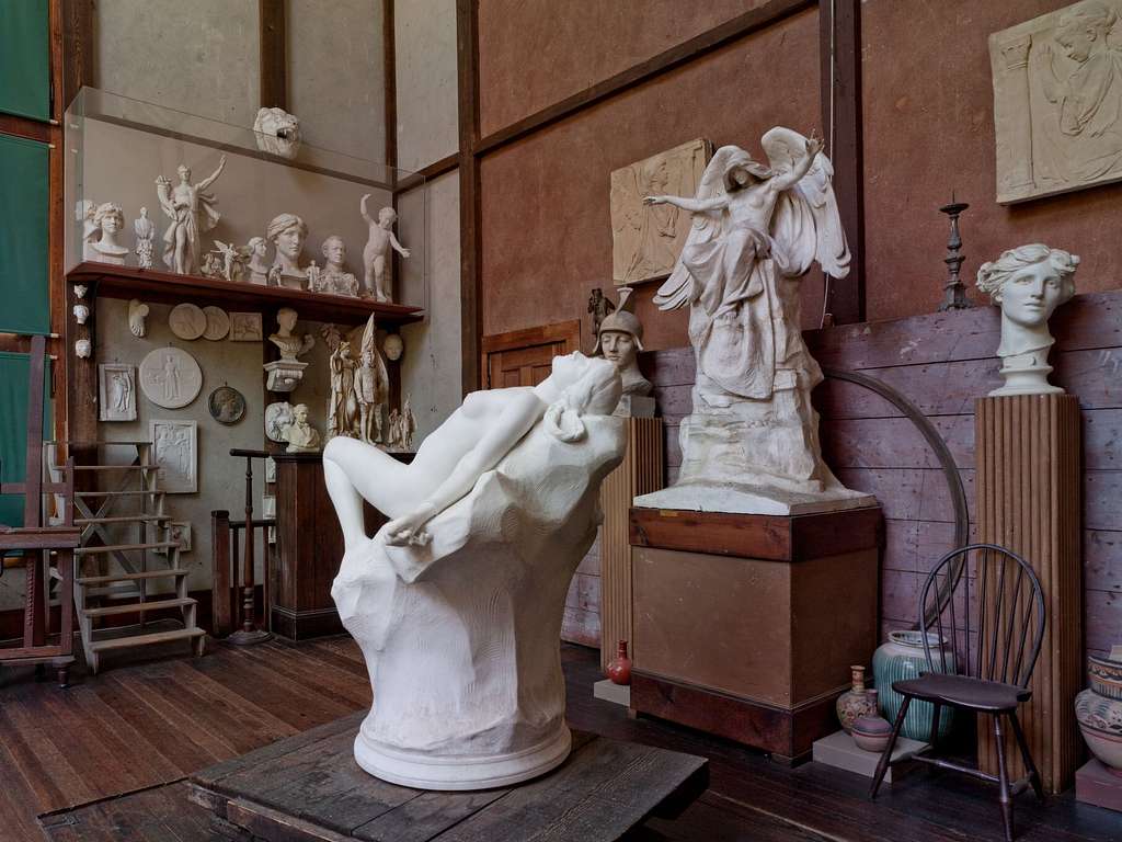 Photo of the interior of Daniel Chester French's sculpture studio.